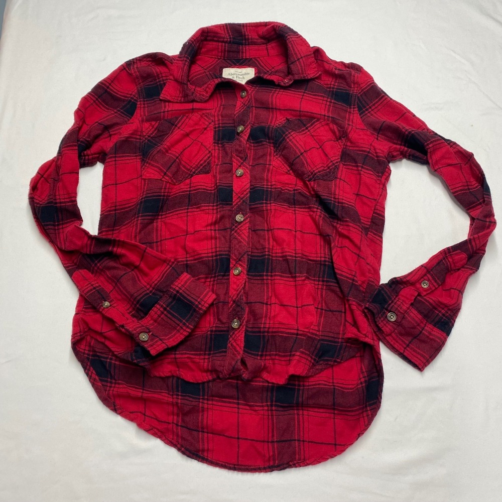 Abercrombie & Fitch Red Black Plaid Button Down Shirt Long Sleeve Medium